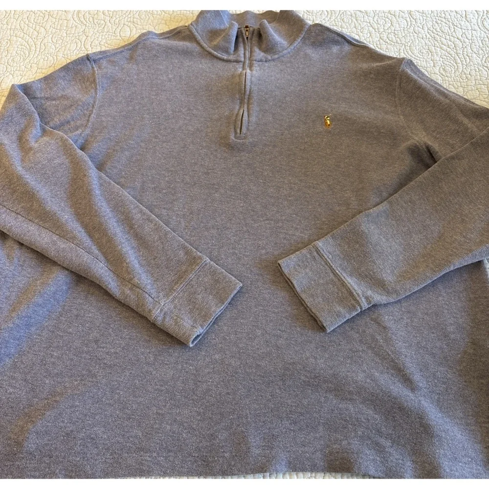 Polo Ralph Lauren Mens LT 1/4 Zip Estate Rib Blue Sweater